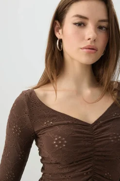 Ruched Front Eyelet Top