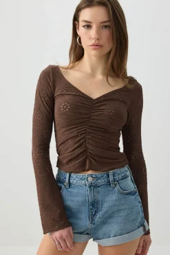 Ruched Front Eyelet Top