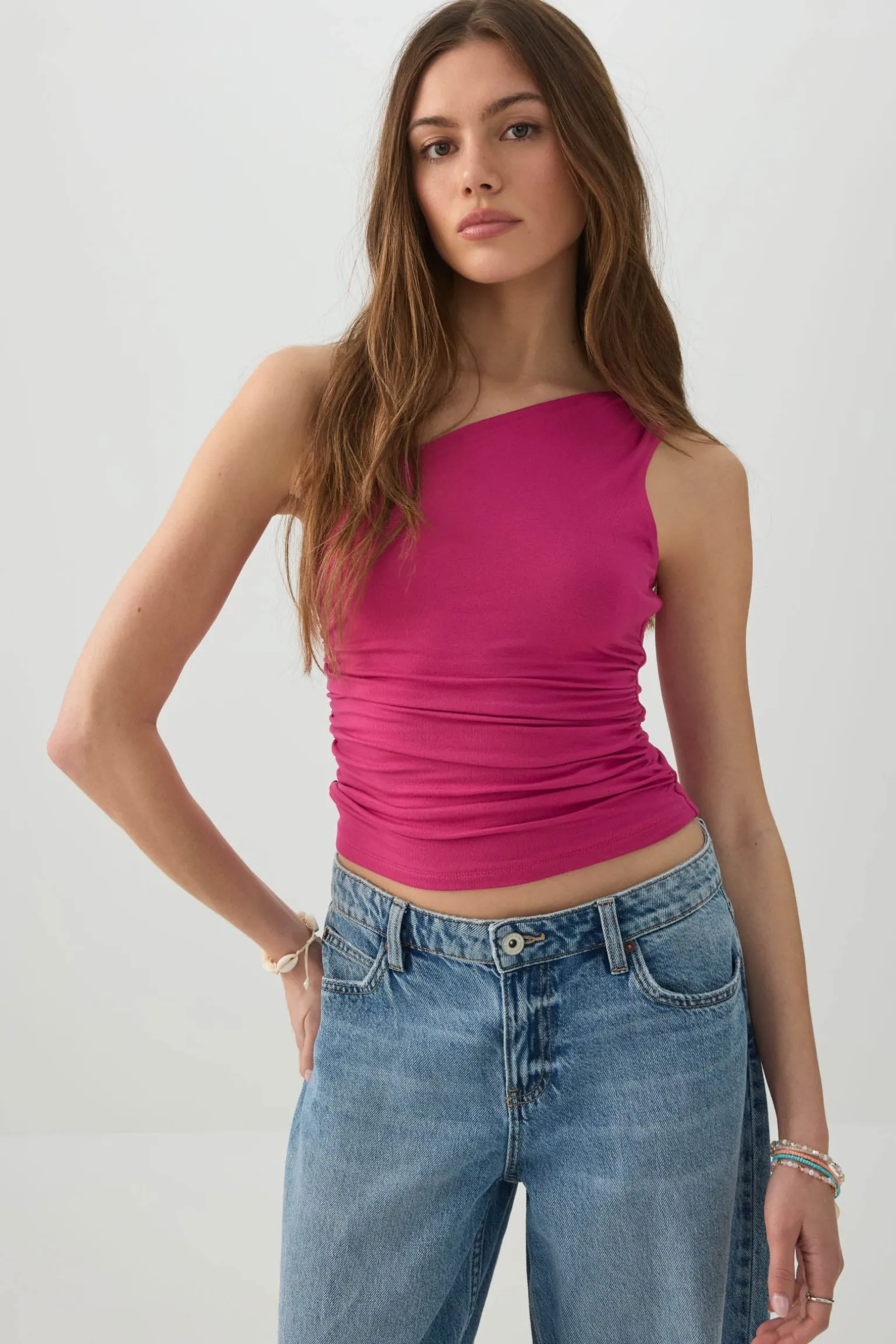 Ruched One Shoulder Tank Top