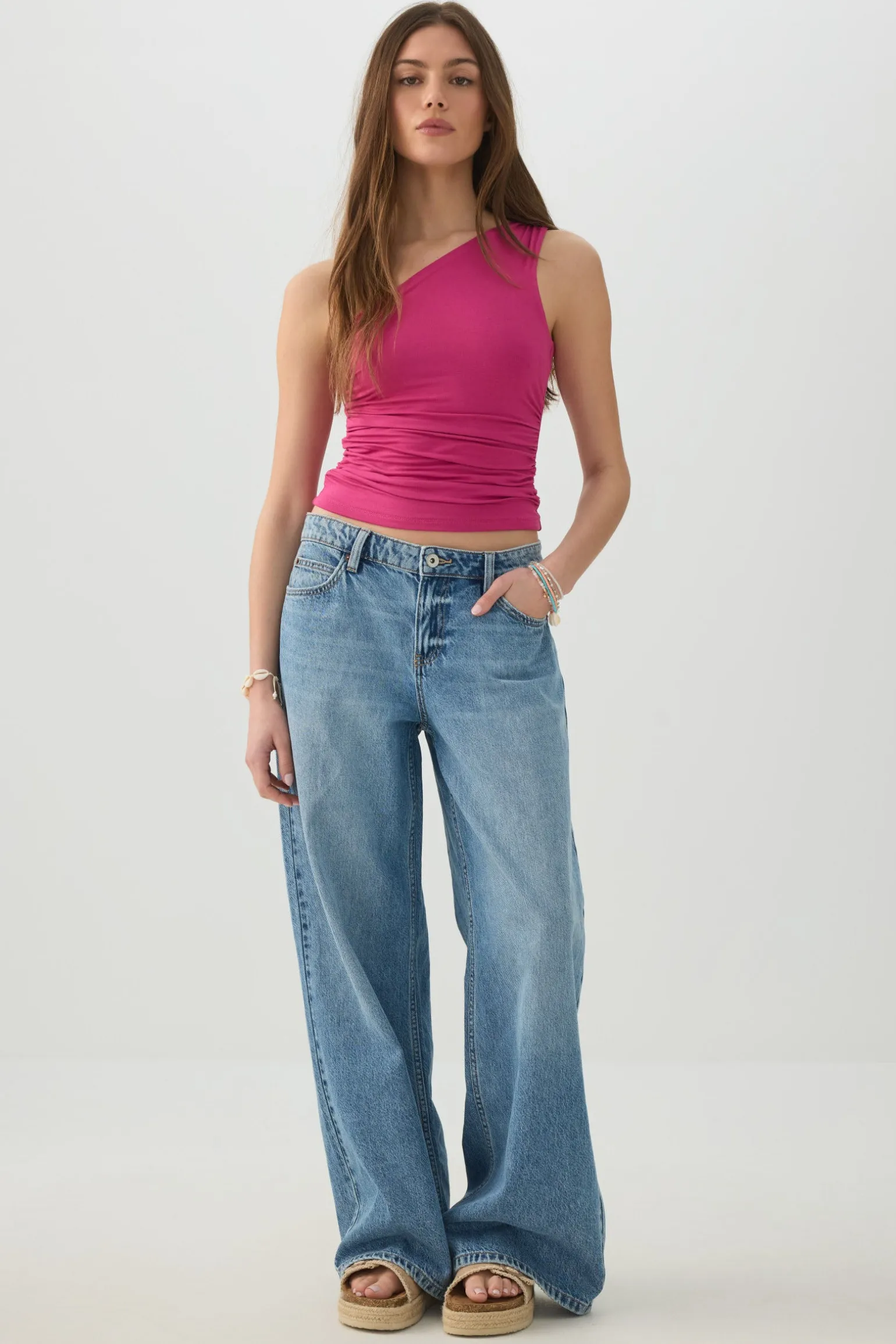 Ruched One Shoulder Tank Top
