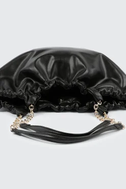 Ruched Tote Bag with Chain Straps