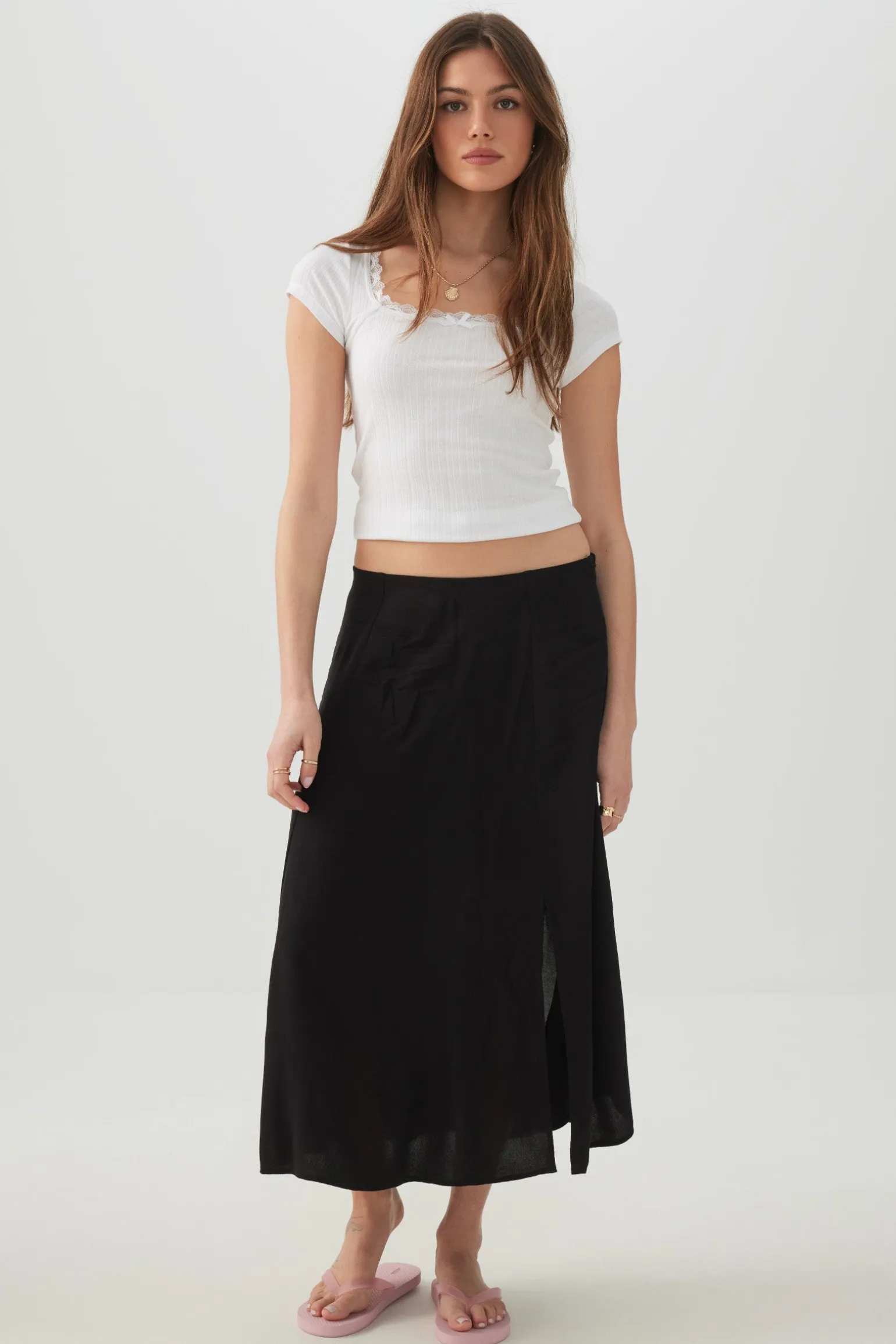 Scoop Neck T-Shirt with Lace Trim
