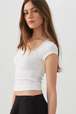 Scoop Neck T-Shirt with Lace Trim