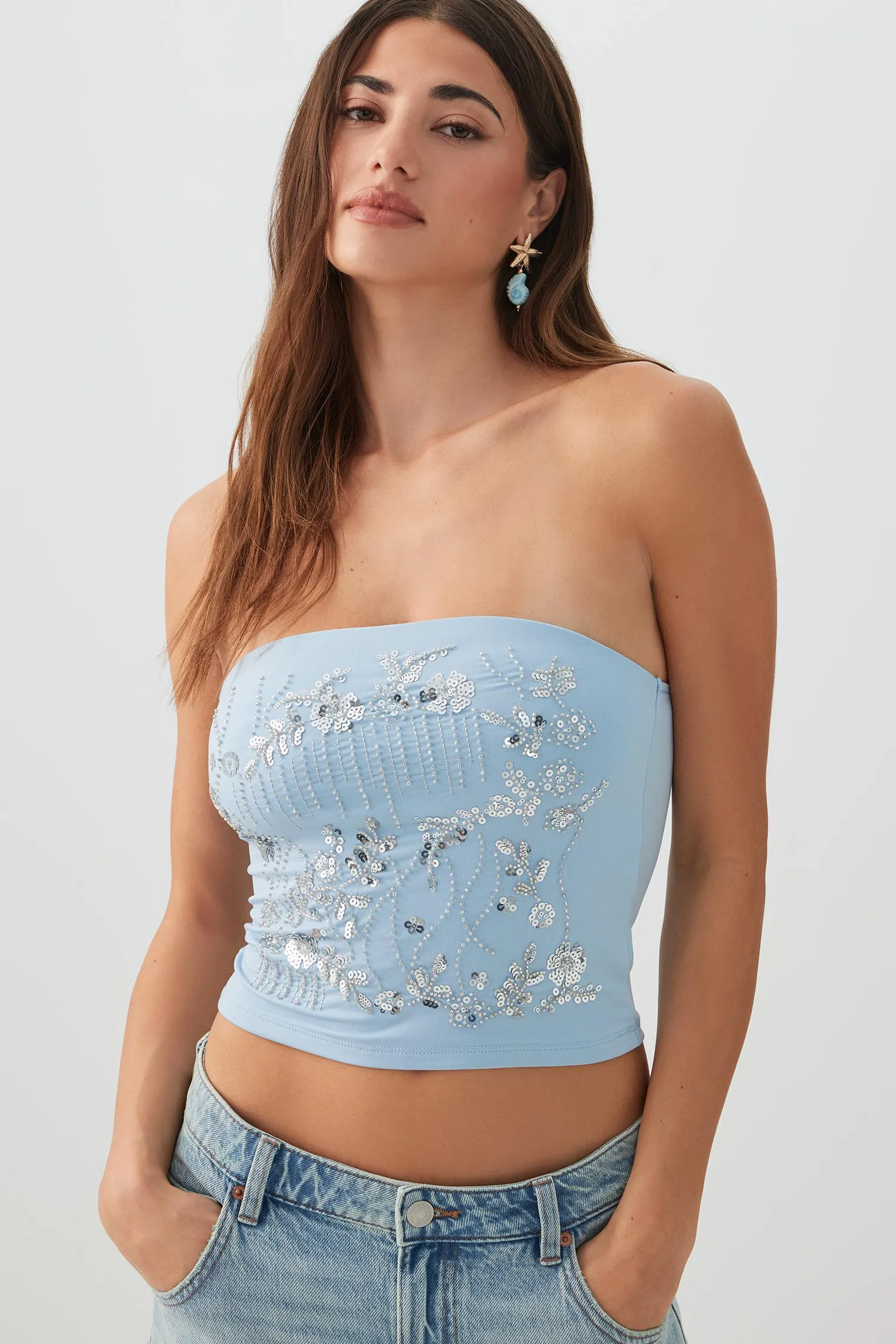 Sequin Beaded Tube Top