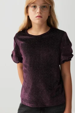 Shiny Velvet Puff Sleeve Top