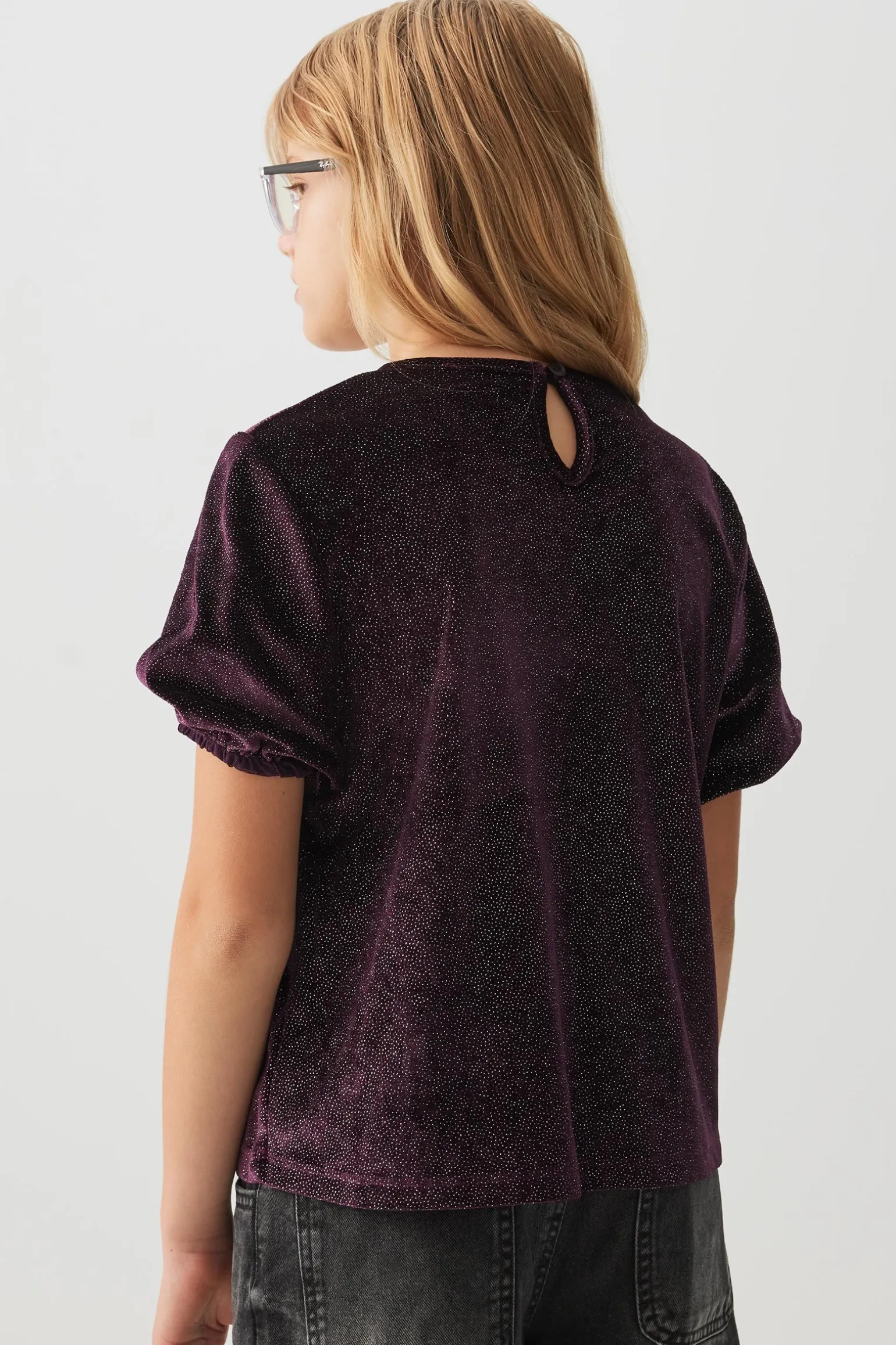 Shiny Velvet Puff Sleeve Top