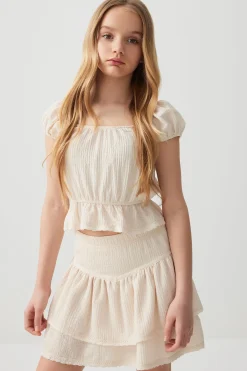 Short Tiered Skirt with Lace Trims