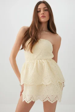 Smocked Eyelet Mini Dress