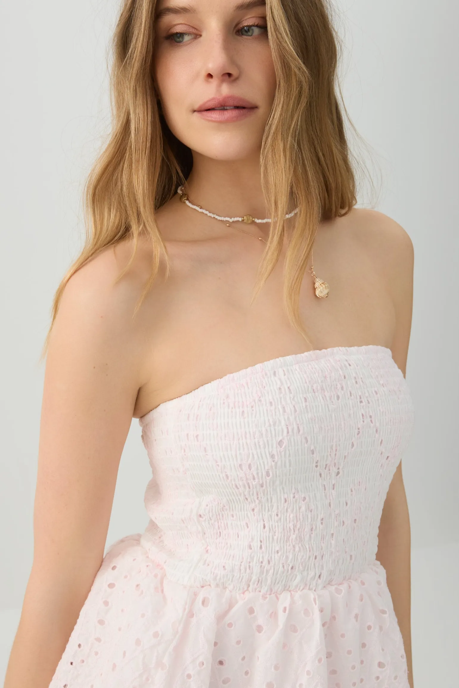 Smocked Eyelet Mini Dress
