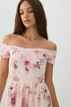 Smocked Off Shoulder Midi Dress