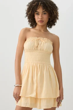 Smocked Strapless Mini Dress