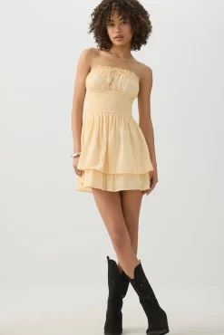 Smocked Strapless Mini Dress