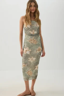 Strapless Mesh Midi Dress