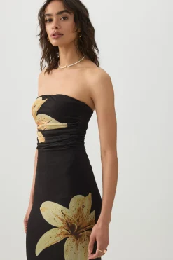 Strapless Mesh Midi Dress