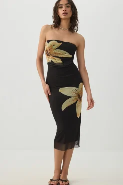 Strapless Mesh Midi Dress