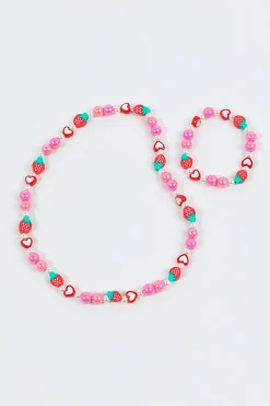 Strawberry & Heart Beaded Jewelry Set
