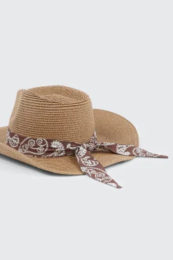 Straw Cowboy Hat with Bandana Detail