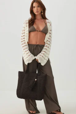 Straw Tote Bag with Keychain
