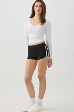Stretch Rib Scoop Neck Long Sleeve Top