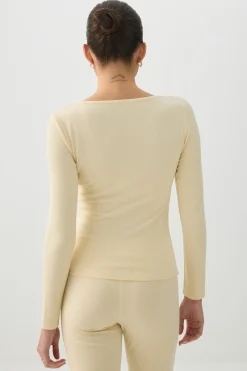Stretch Rib Scoop Neck Long Sleeve Top