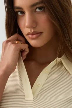 Striped Crop Polo Top