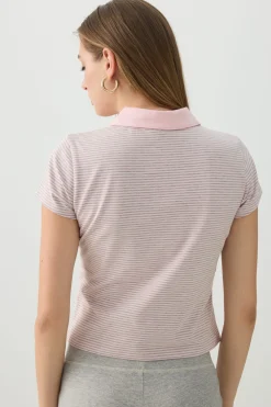 Striped Crop Polo Top