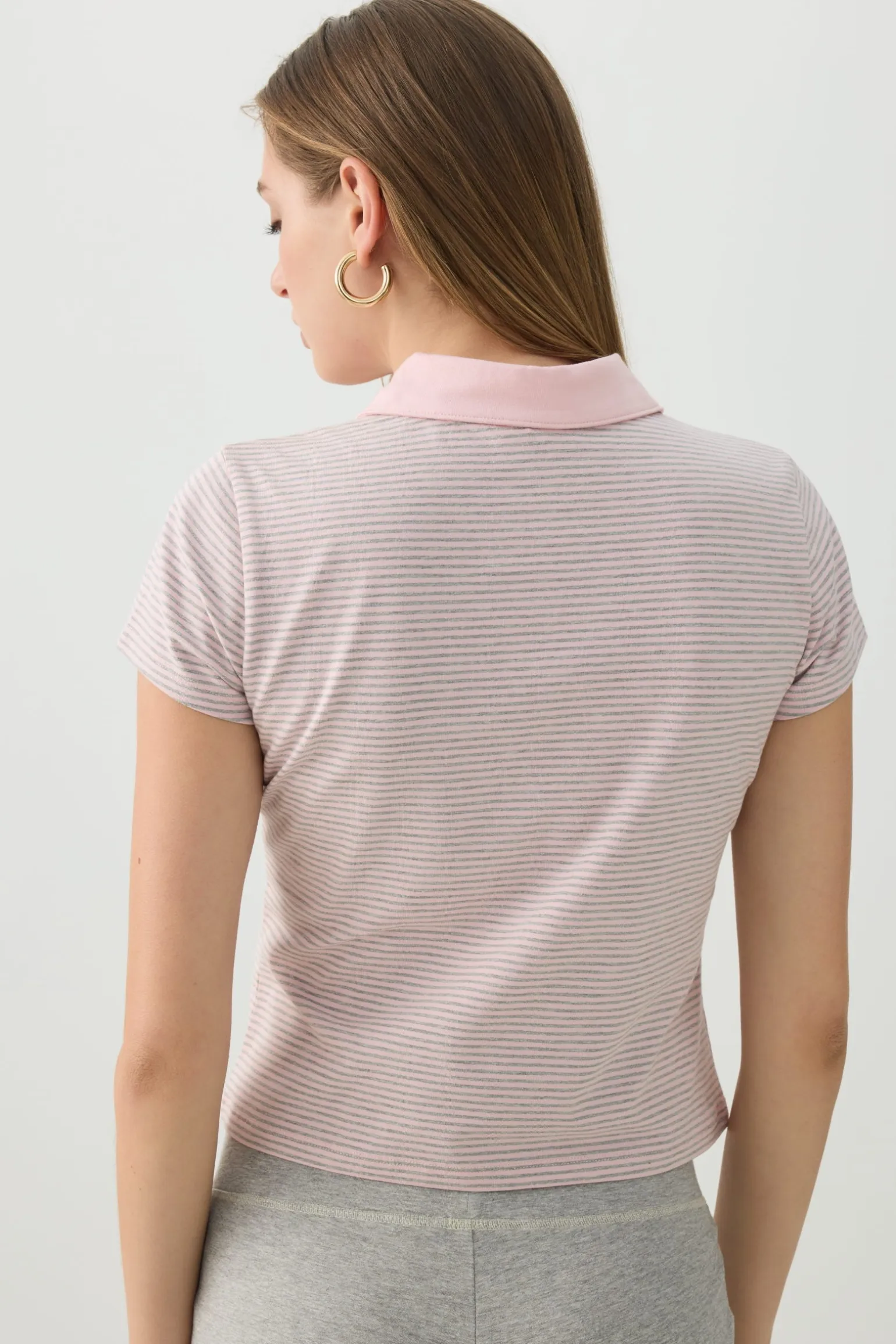 Striped Crop Polo Top