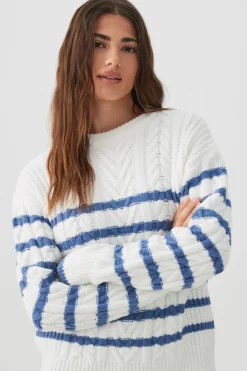 Striped Long Cable Knit Sweater