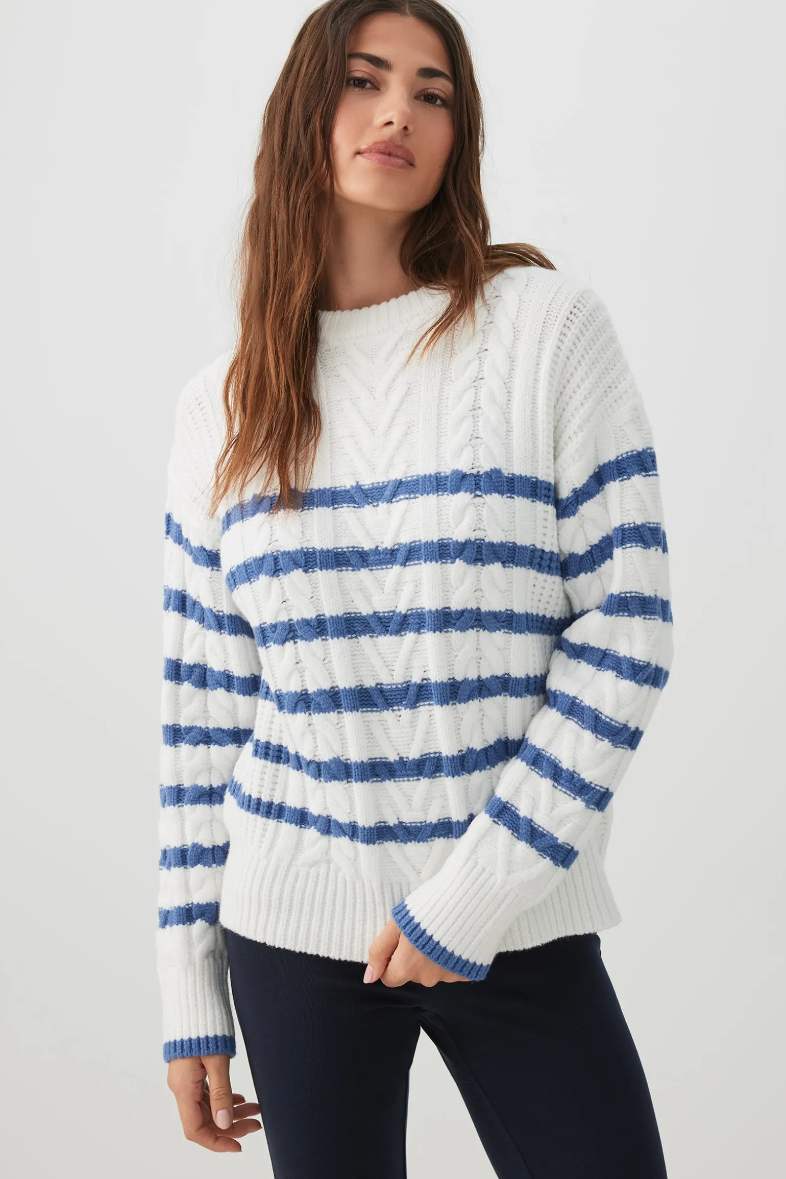 Striped Long Cable Knit Sweater