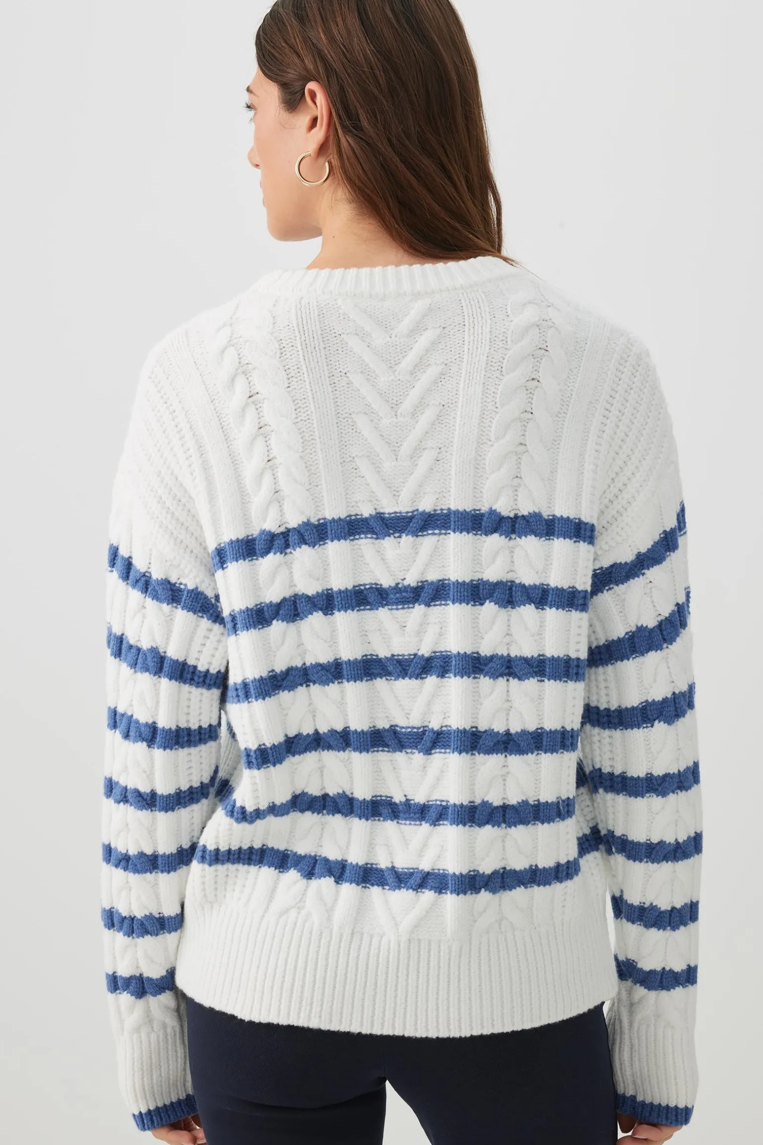 Striped Long Cable Knit Sweater