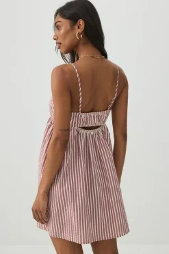 Striped Mini Babydoll V-Neck Dress