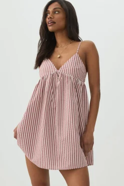Striped Mini Babydoll V-Neck Dress