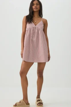 Striped Mini Babydoll V-Neck Dress