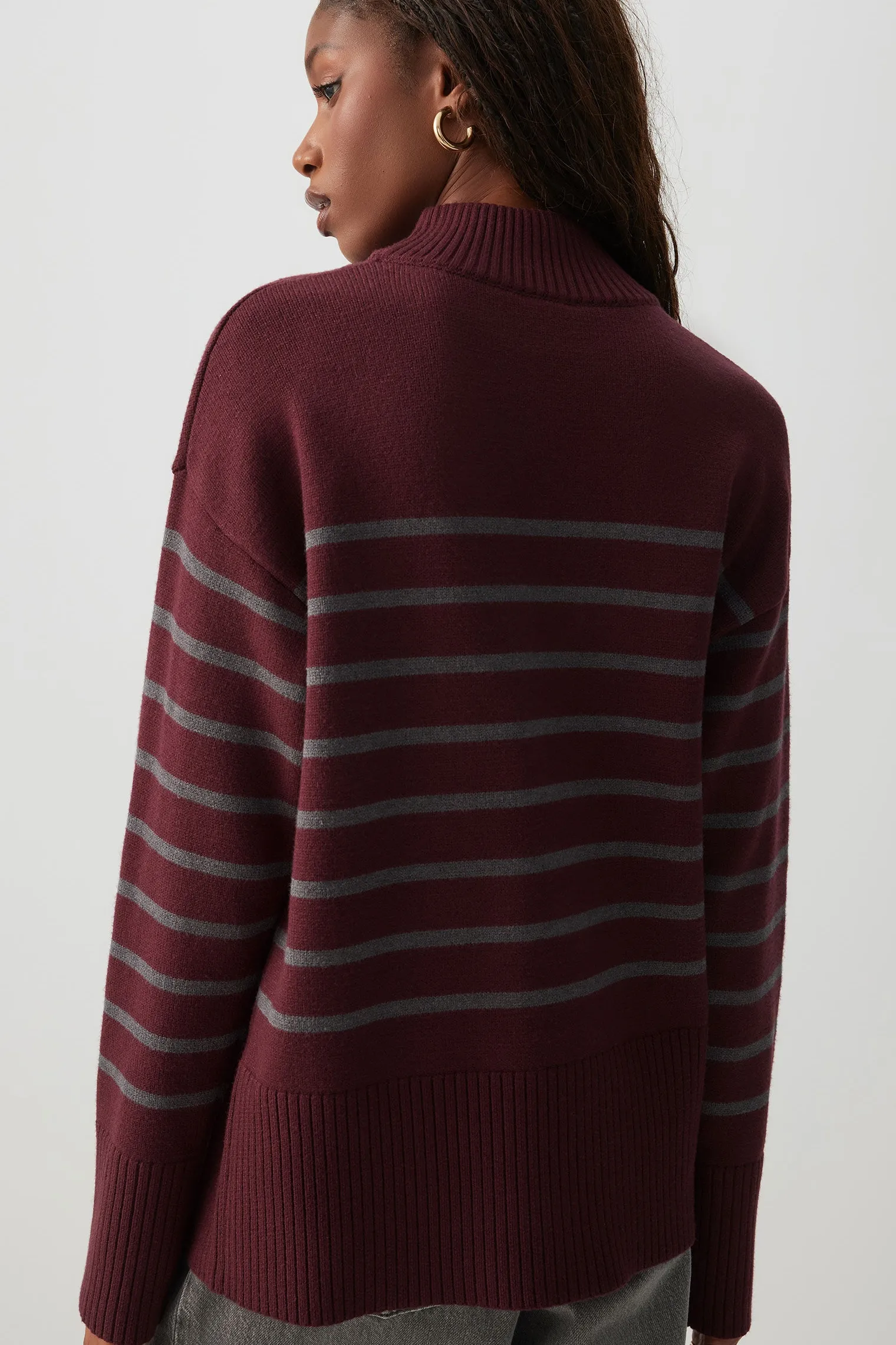 Striped Mock Neck Sweater