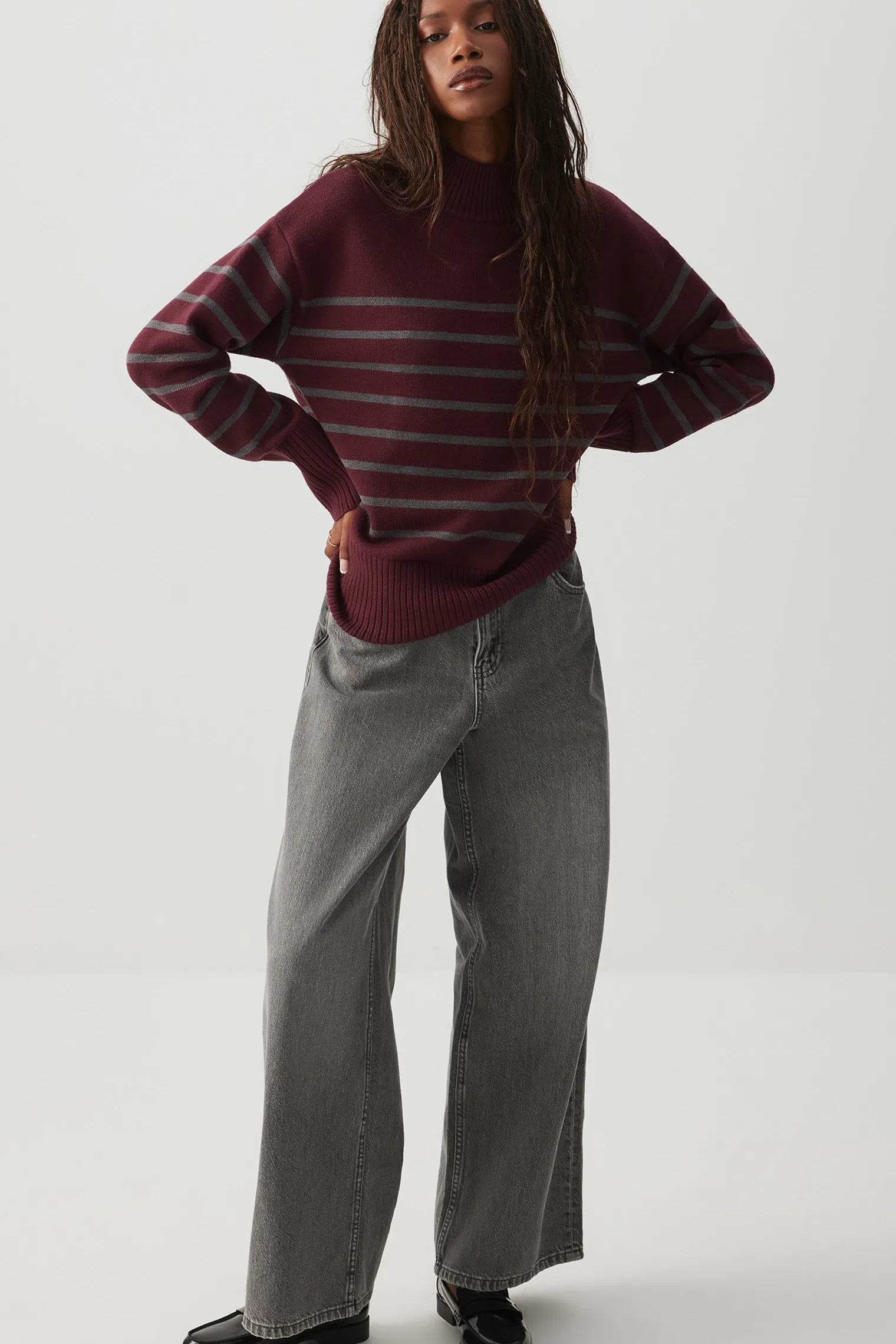 Striped Mock Neck Sweater
