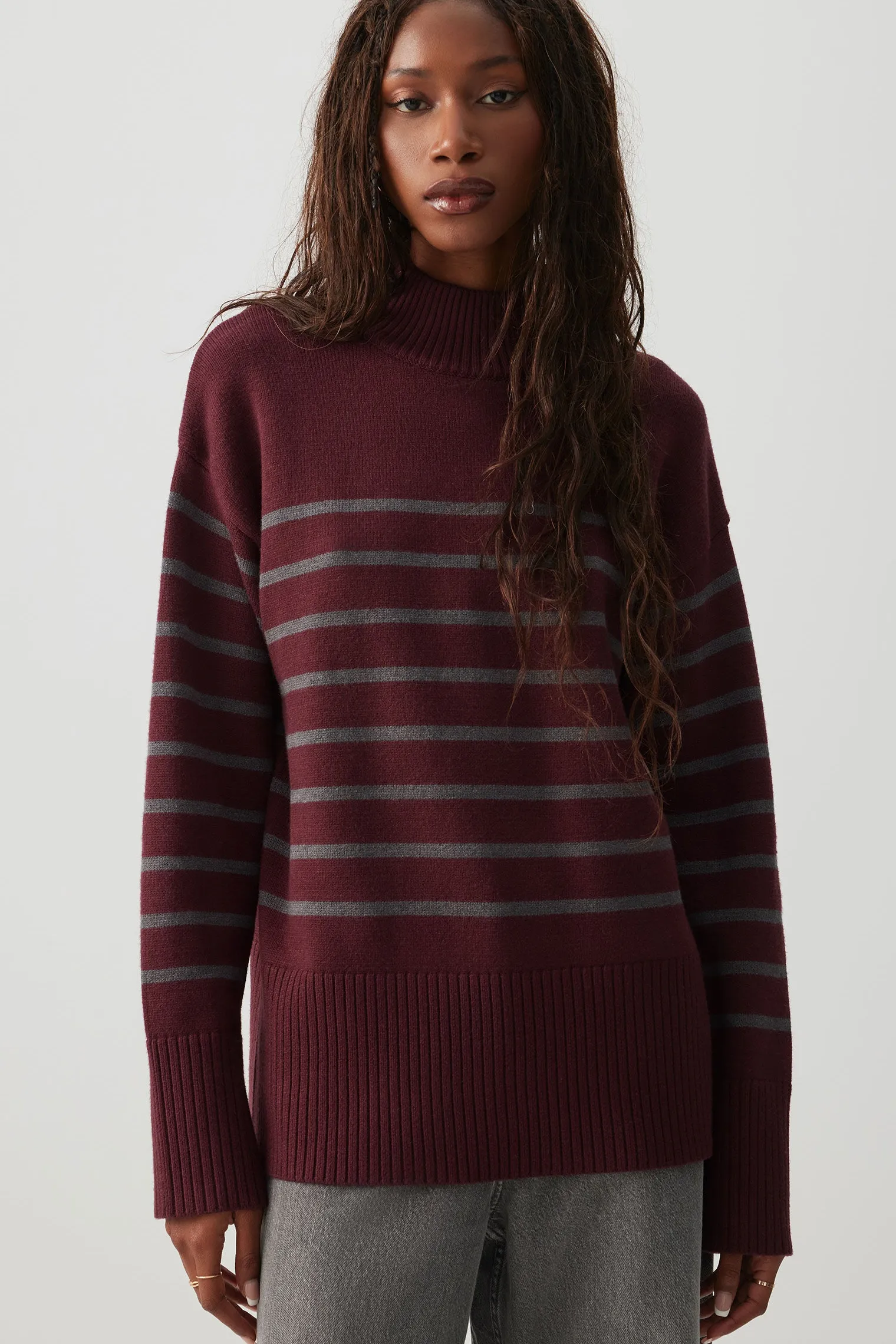 Striped Mock Neck Sweater