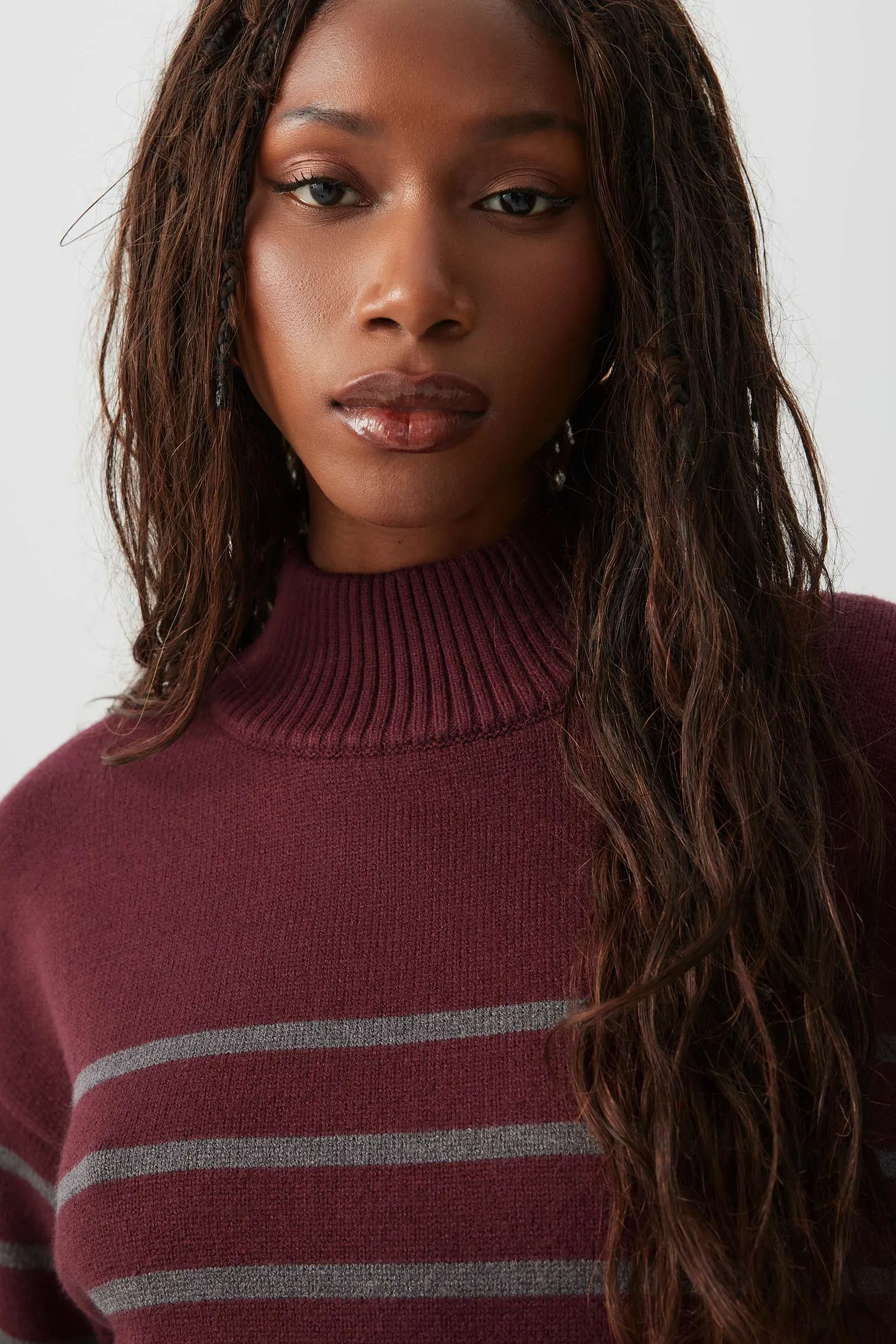 Striped Mock Neck Sweater