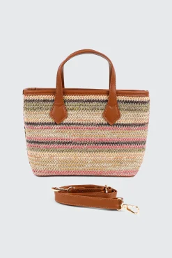 Striped Straw Weave Tote