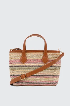 Striped Straw Weave Tote