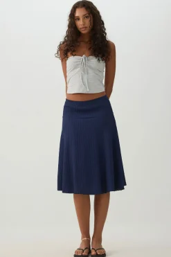 Striped Texture Midi Skirt