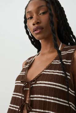 Striped Tie Front Sweater Tank