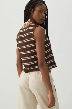 Striped Tie Front Sweater Tank