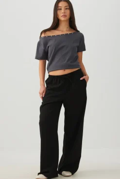 Studded Off Shoulder T-Shirt