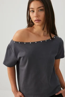 Studded Off Shoulder T-Shirt