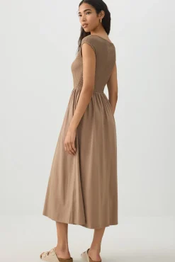 Textured Knit Cap Sleeve Midi Dress