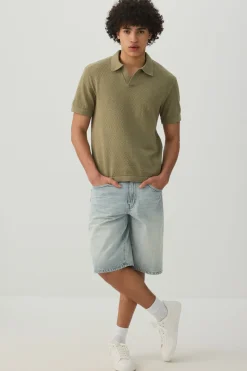 Textured Knit Johnny Collar Top