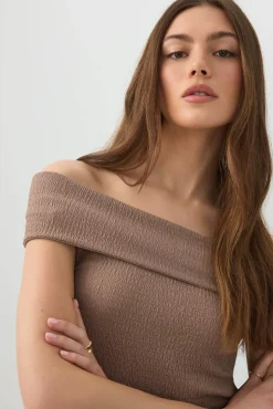 Textured Knit Off Shoulder Crop Top