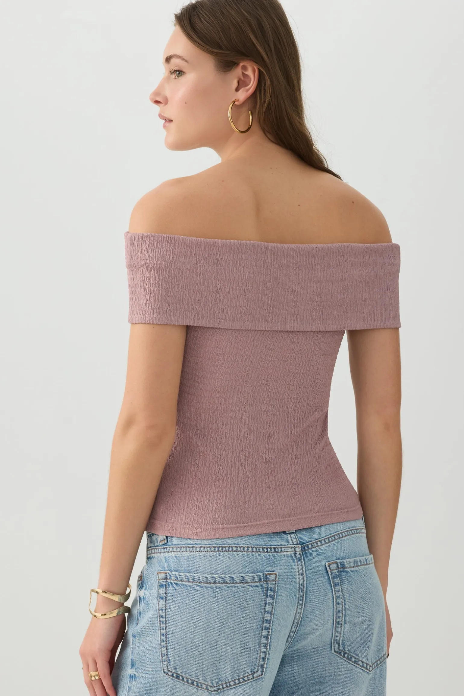Textured Knit Off Shoulder Crop Top