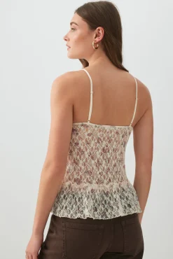 Textured Lace Tank Top with Frills