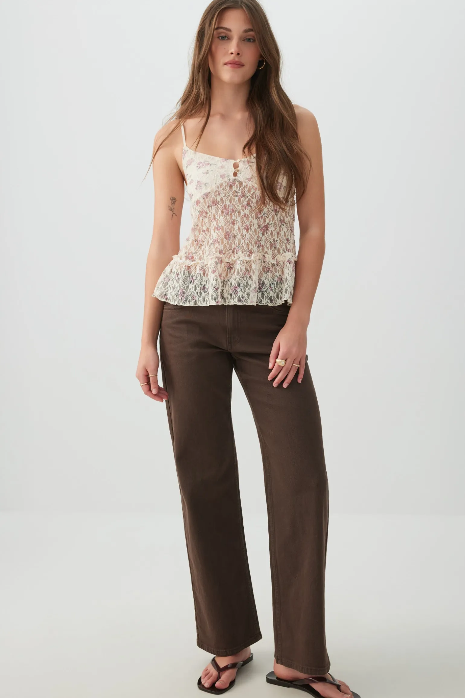 Textured Lace Tank Top with Frills